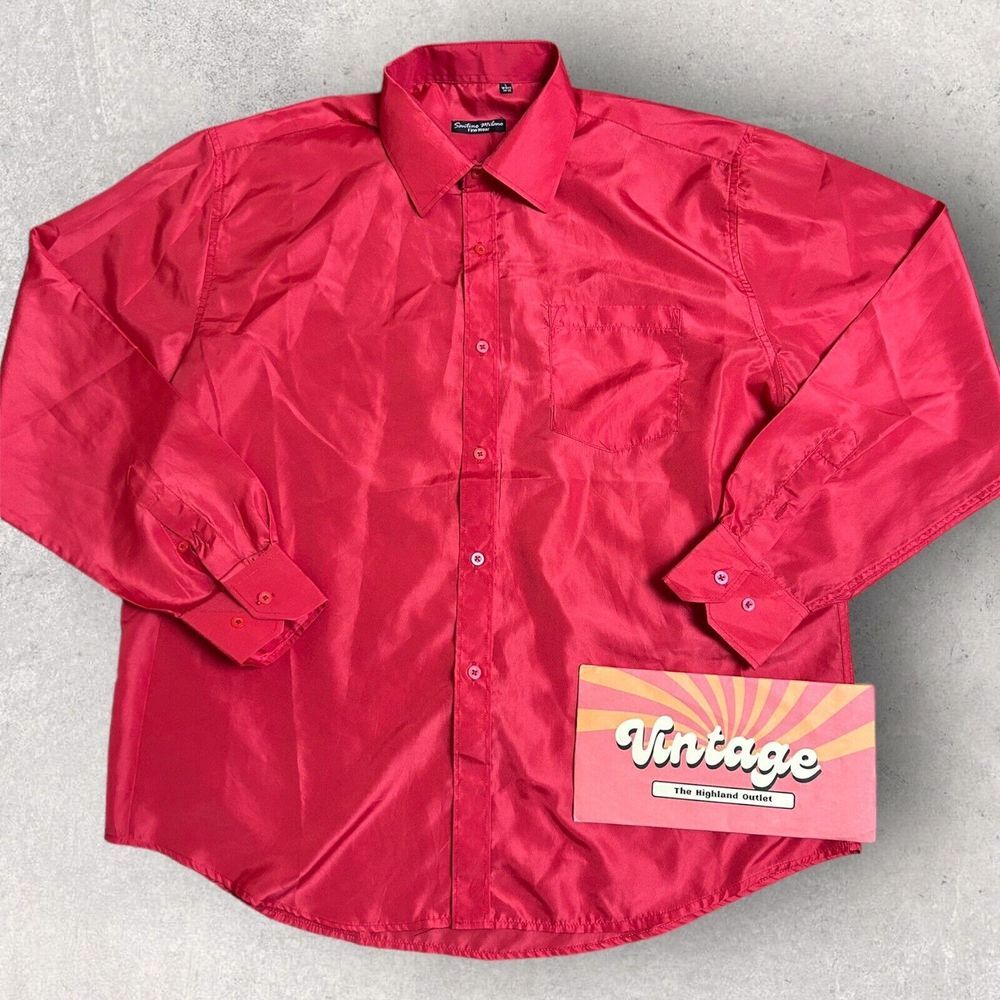 Santino Milano Dress Shirt‎ Men's Size Large Long Sleeve Red Smooth Silky